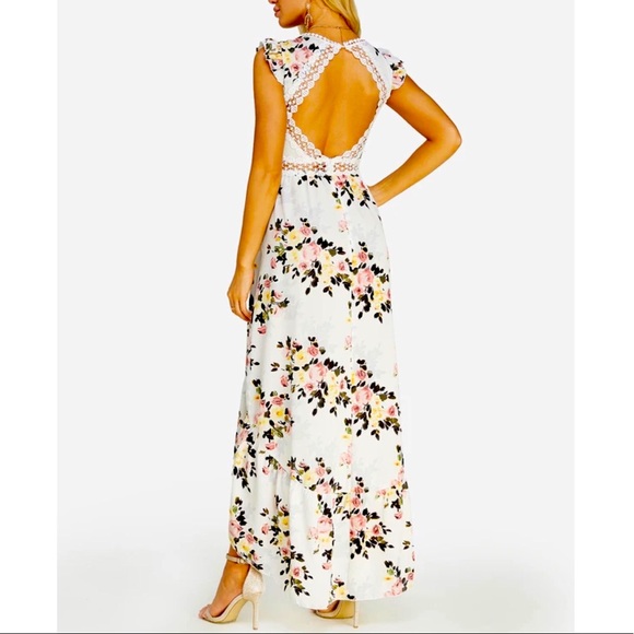 Ivory Floral Boho High Low Dress With Open Back - Picture 1 of 6
